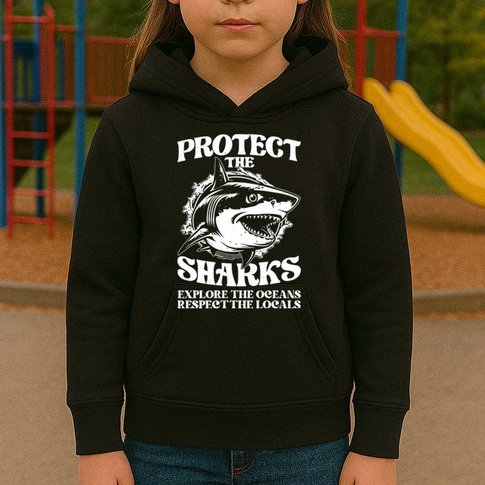 Retro Protect The Sharks Explore The Oceans Respect The Locals Shark Week Lover Kids Hoodie
