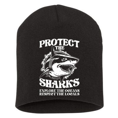 Retro Protect The Sharks Explore The Oceans Respect The Locals Shark Week Lover Short Acrylic Beanie