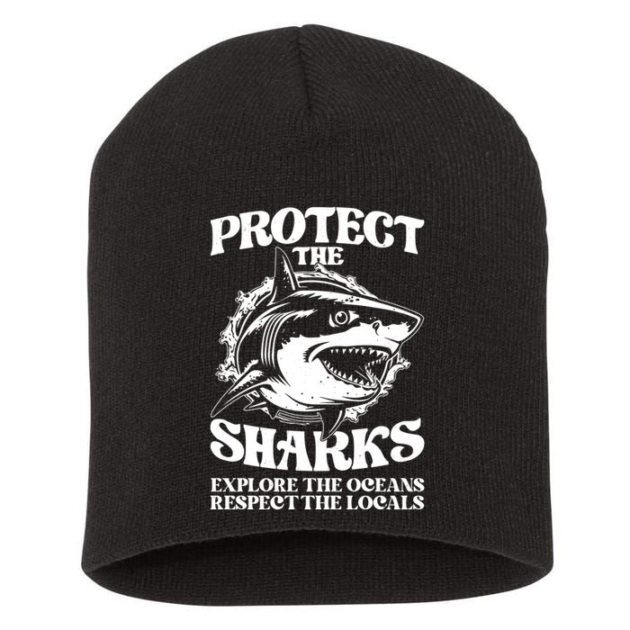 Retro Protect The Sharks Explore The Oceans Respect The Locals Shark Week Lover Short Acrylic Beanie