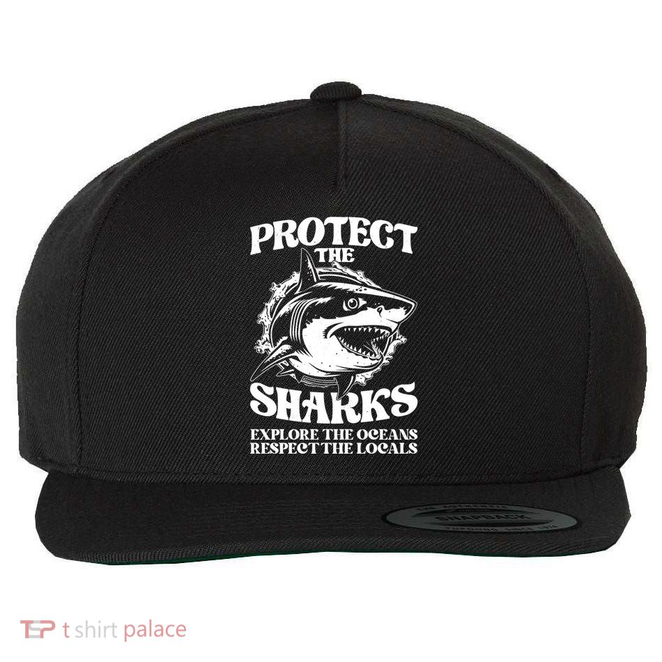 Retro Protect The Sharks Explore The Oceans Respect The Locals Shark Week Lover Wool Snapback Cap