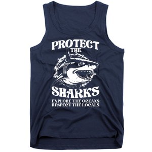 Retro Protect The Sharks Explore The Oceans Respect The Locals Shark Week Lover Tank Top