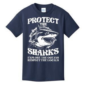 Retro Protect The Sharks Explore The Oceans Respect The Locals Shark Week Lover Kids T-Shirt