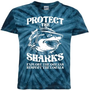 Retro Protect The Sharks Explore The Oceans Respect The Locals Shark Week Lover Kids Tie-Dye T-Shirt