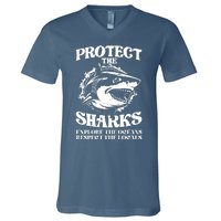 Retro Protect The Sharks Explore The Oceans Respect The Locals Shark Week Lover V-Neck T-Shirt