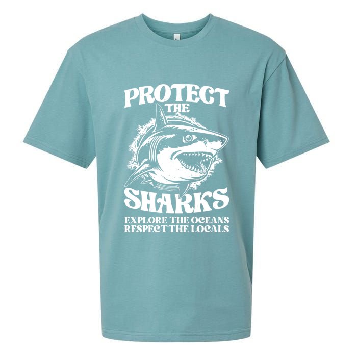 Retro Protect The Sharks Explore The Oceans Respect The Locals Shark Week Lover Sueded Cloud Jersey T-Shirt