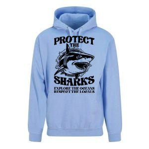 Retro Protect The Sharks Explore The Oceans Respect The Locals Shark Week Lover Unisex Surf Hoodie