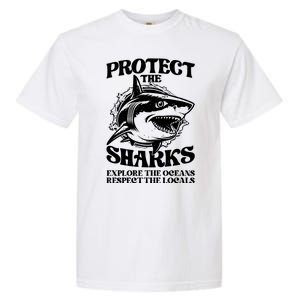 Retro Protect The Sharks Explore The Oceans Respect The Locals Shark Week Lover Garment-Dyed Heavyweight T-Shirt