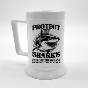 Retro Protect The Sharks Explore The Oceans Respect The Locals Shark Week Lover Beer Stein