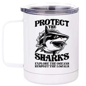 Retro Protect The Sharks Explore The Oceans Respect The Locals Shark Week Lover 12 oz Stainless Steel Tumbler Cup