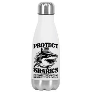 Retro Protect The Sharks Explore The Oceans Respect The Locals Shark Week Lover Stainless Steel Insulated Water Bottle