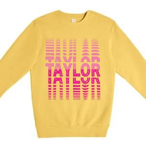 Retro Personalized TAYLOR Girl First Name Pink Repeated Text Premium Crewneck Sweatshirt