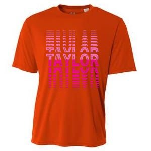 Retro Personalized TAYLOR Girl First Name Pink Repeated Text Cooling Performance Crew T-Shirt