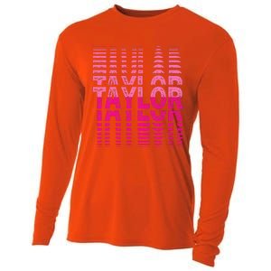 Retro Personalized TAYLOR Girl First Name Pink Repeated Text Cooling Performance Long Sleeve Crew