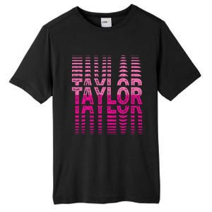 Retro Personalized TAYLOR Girl First Name Pink Repeated Text Tall Fusion ChromaSoft Performance T-Shirt