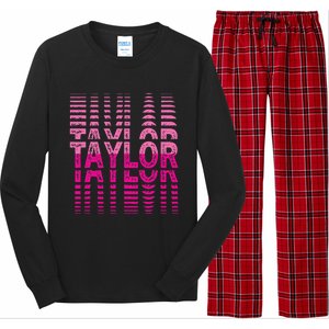 Retro Personalized TAYLOR Girl First Name Pink Repeated Text Long Sleeve Pajama Set