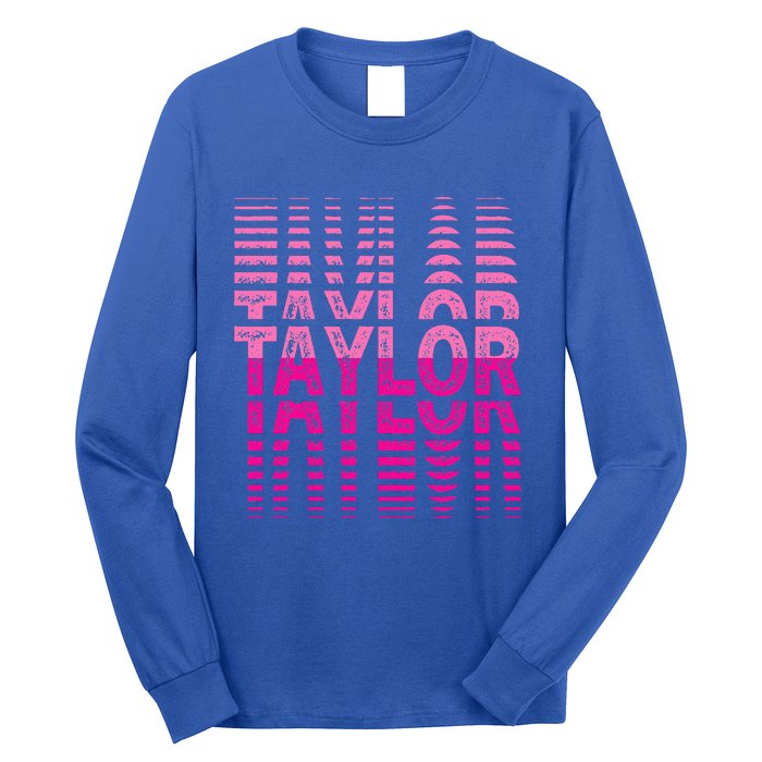 Retro Personalized TAYLOR Girl First Name Pink Repeated Text Long Sleeve Shirt