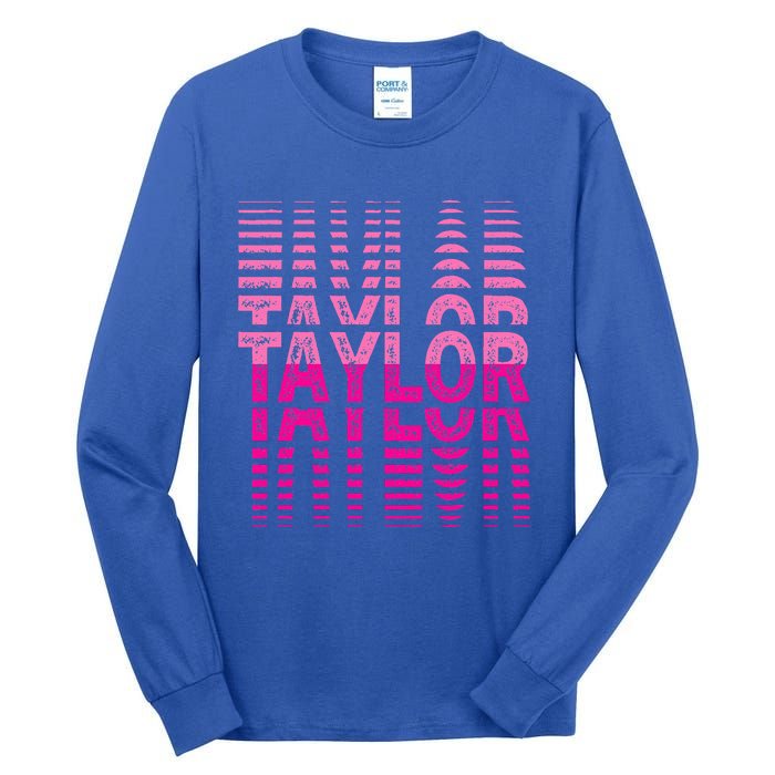 Retro Personalized TAYLOR Girl First Name Pink Repeated Text Tall Long Sleeve T-Shirt