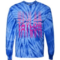 Retro Personalized TAYLOR Girl First Name Pink Repeated Text Tie-Dye Long Sleeve Shirt