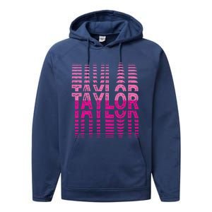 Retro Personalized TAYLOR Girl First Name Pink Repeated Text Performance Fleece Hoodie