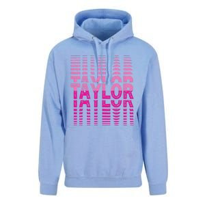 Retro Personalized TAYLOR Girl First Name Pink Repeated Text Unisex Surf Hoodie