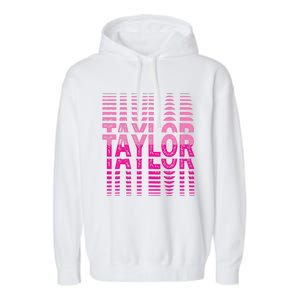 Retro Personalized TAYLOR Girl First Name Pink Repeated Text Garment-Dyed Fleece Hoodie