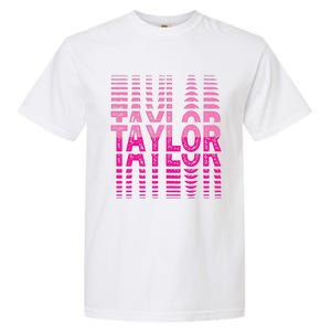 Retro Personalized TAYLOR Girl First Name Pink Repeated Text Garment-Dyed Heavyweight T-Shirt