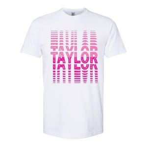 Retro Personalized TAYLOR Girl First Name Pink Repeated Text Softstyle CVC T-Shirt