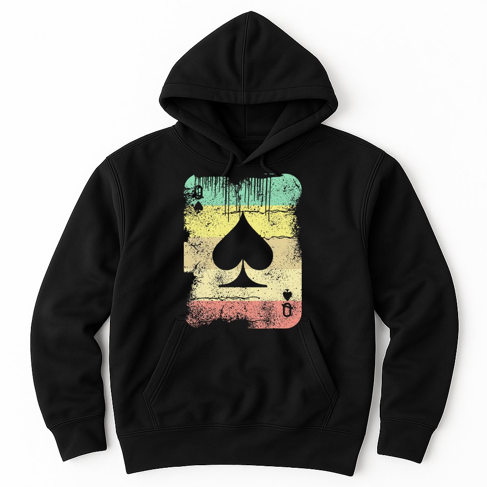 Retro Poker Texas Hold'Em Queen Of Spades Vintage Poker Hoodie