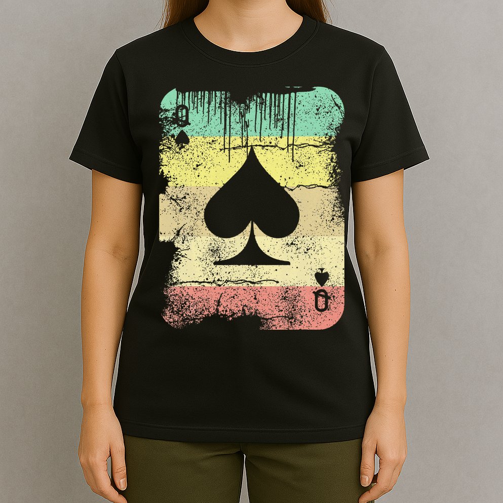 Retro Poker Texas Hold'Em Queen Of Spades Vintage Poker T-Shirt