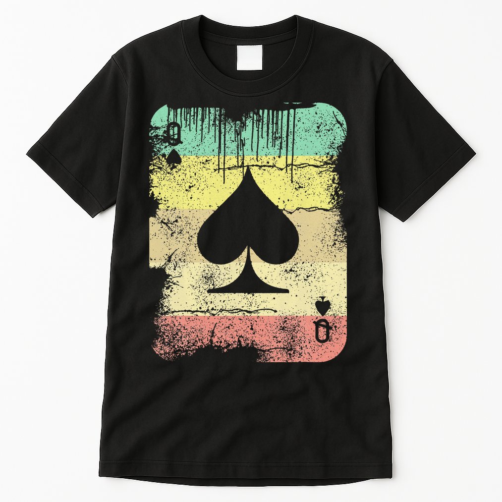 Retro Poker Texas Hold'Em Queen Of Spades Vintage Poker Tall T-Shirt