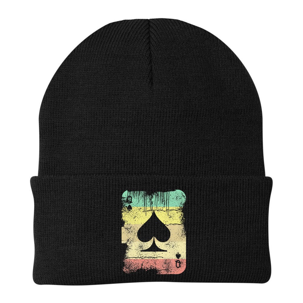 Retro Poker Texas Hold'Em Queen Of Spades Vintage Poker Beanie