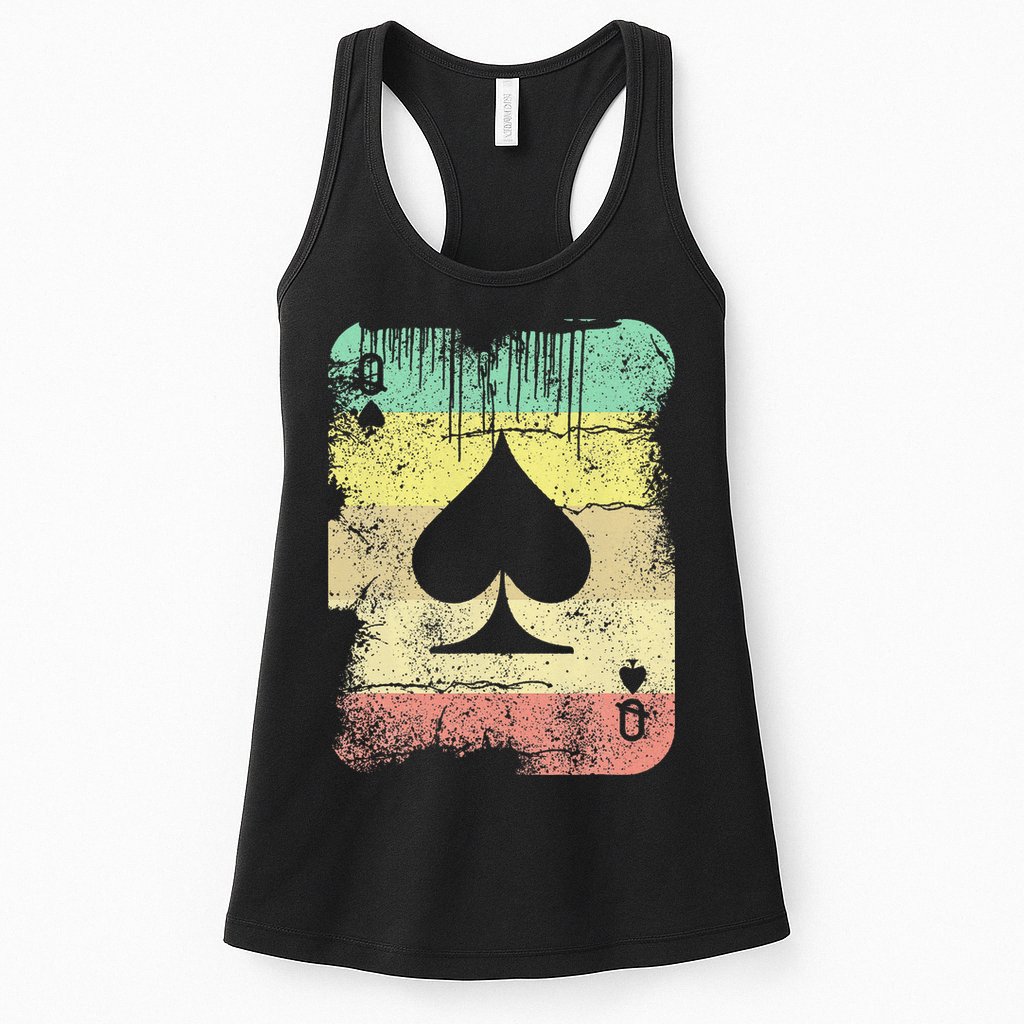 Retro Poker Texas Hold'Em Queen Of Spades Vintage Poker Womens Tank Top