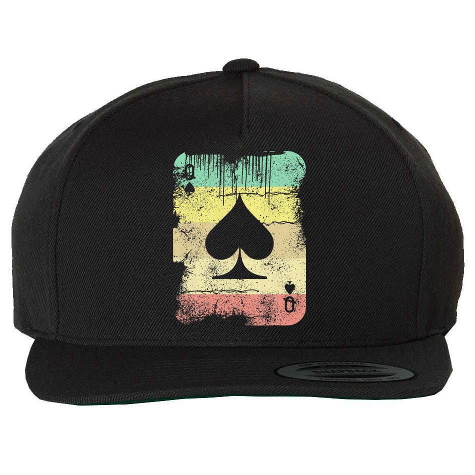 Retro Poker Texas Hold'Em Queen Of Spades Vintage Poker Wool Snapback Cap