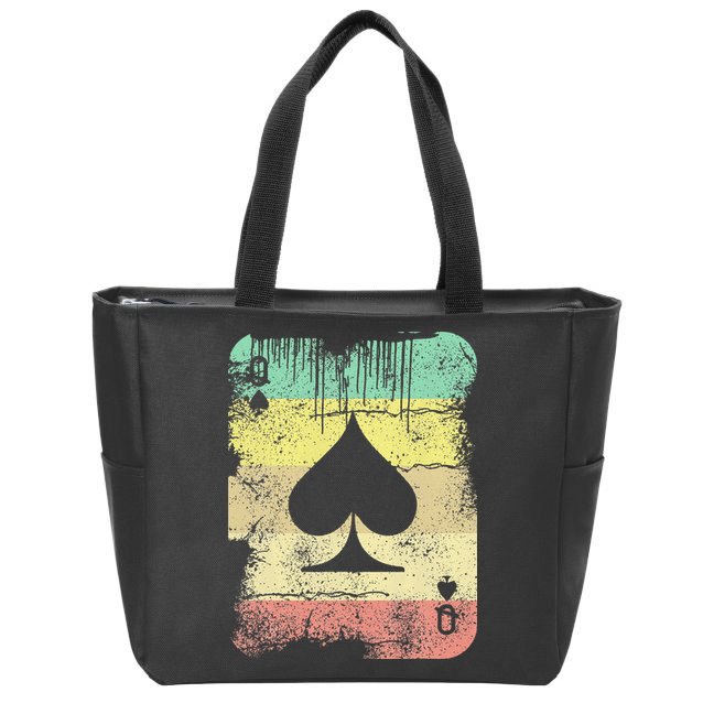 Retro Poker Texas Hold'Em Queen Of Spades Vintage Poker Zip Tote Bag