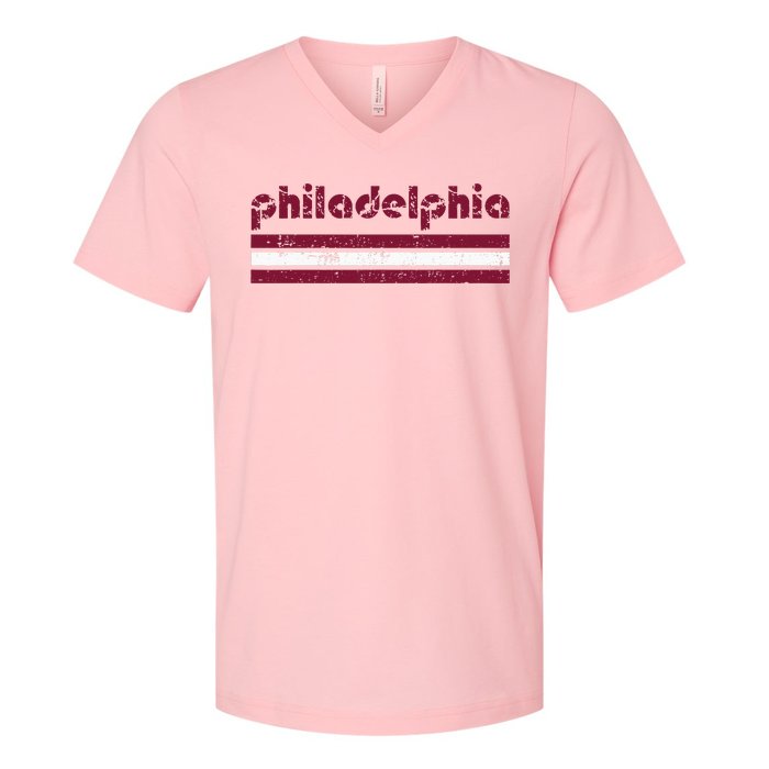 Retro Philadelphia Three 3 Stripes Vintage Weathered V-Neck T-Shirt