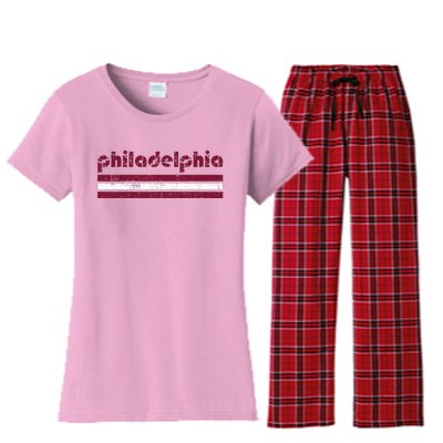 Retro Philadelphia Three 3 Stripes Vintage Weathered Women's Flannel Pajama Set