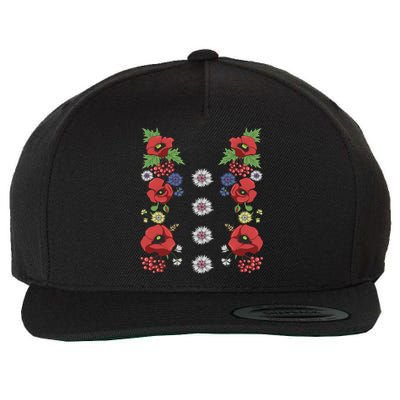 Red Poppies Tee Cute Floral Ukrainian Vyshyvanka Style Poppy Gift Wool Snapback Cap