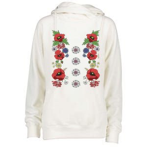 Red Poppies Tee Cute Floral Ukrainian Vyshyvanka Style Poppy Gift Womens Funnel Neck Pullover Hood