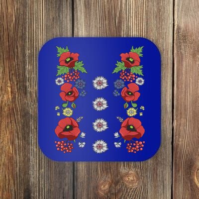 Red Poppies Tee Cute Floral Ukrainian Vyshyvanka Style Poppy Gift Coaster