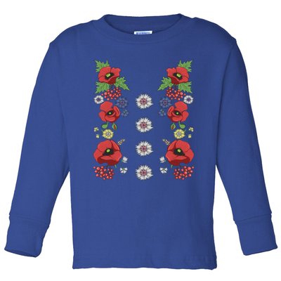 Red Poppies Tee Cute Floral Ukrainian Vyshyvanka Style Poppy Gift Toddler Long Sleeve Shirt