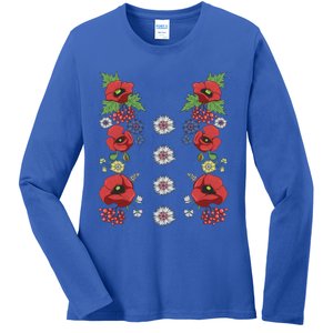 Red Poppies Tee Cute Floral Ukrainian Vyshyvanka Style Poppy Gift Ladies Long Sleeve Shirt