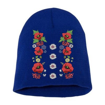 Red Poppies Tee Cute Floral Ukrainian Vyshyvanka Style Poppy Gift Short Acrylic Beanie