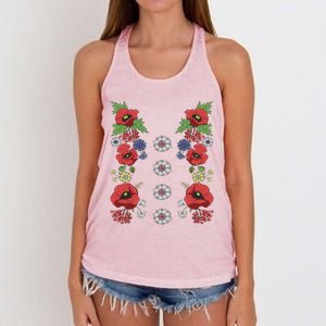 Red Poppies Tee Cute Floral Ukrainian Vyshyvanka Style Poppy Gift Women's Knotted Racerback Tank