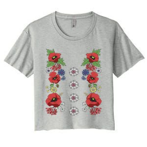 Red Poppies Tee Cute Floral Ukrainian Vyshyvanka Style Poppy Gift Women's Crop Top Tee