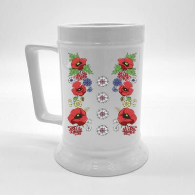 Red Poppies Tee Cute Floral Ukrainian Vyshyvanka Style Poppy Gift Beer Stein