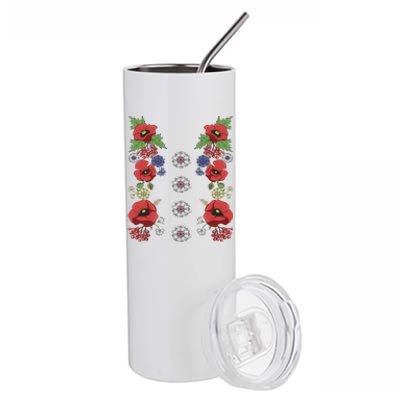 Red Poppies Tee Cute Floral Ukrainian Vyshyvanka Style Poppy Gift Stainless Steel Tumbler