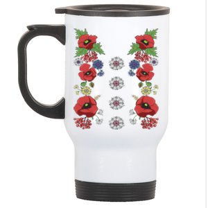 Red Poppies Tee Cute Floral Ukrainian Vyshyvanka Style Poppy Gift Stainless Steel Travel Mug