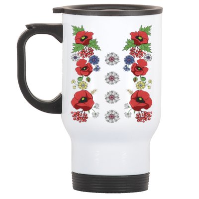 Red Poppies Tee Cute Floral Ukrainian Vyshyvanka Style Poppy Gift Stainless Steel Travel Mug