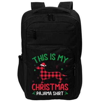 Red Plaid Ugly This Is My Dachshund Dog Christmas Pajama Impact Tech Backpack