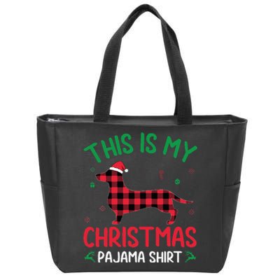 Red Plaid Ugly This Is My Dachshund Dog Christmas Pajama Zip Tote Bag